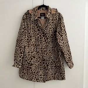 Dennis Basso Giraffe Print Coated Silk Jacket Windbreaker